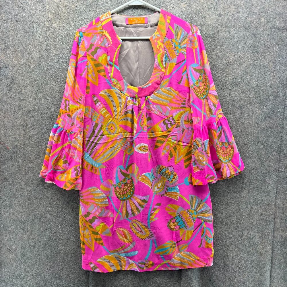 Trina Turk Tunic Dress Women Medium Multicolor Floral Bell Sleeve Summer 2015